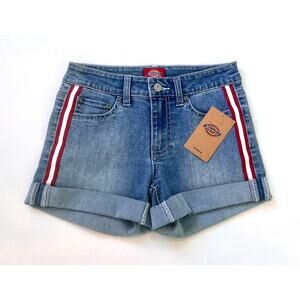 Dickies Girls Light Stone Wash Cuffed Denim Short w Side Tape - Size 13 - NWT